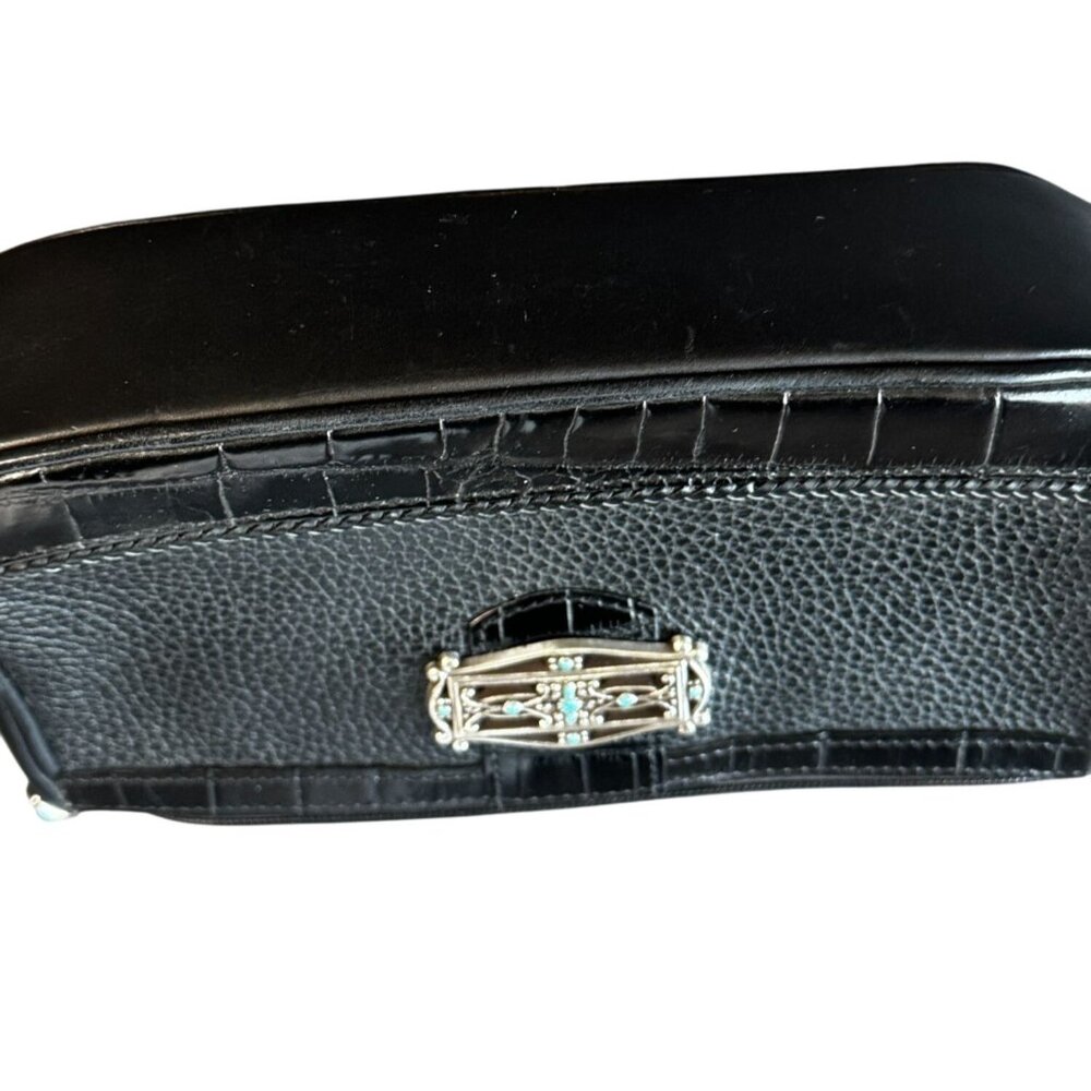 Brighton Black Leather Shoulder Bag 9" x 5" Turquoise Accent Medallion Croc Trim - Picture 8 of 8